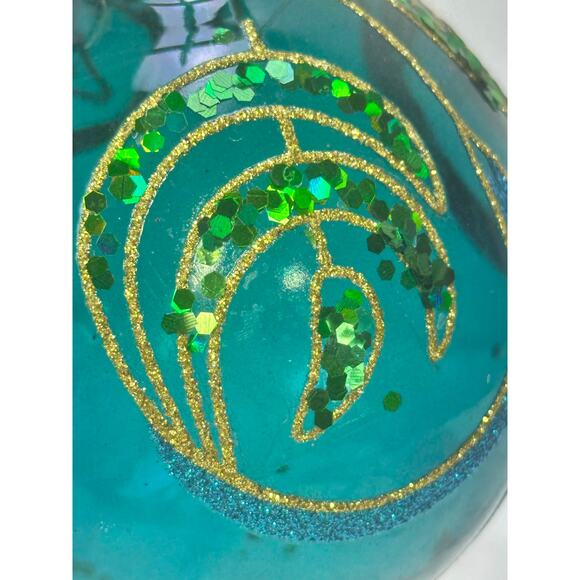 Domain "Peacock" 4" Christmas Ornaments Turquoise Green Gold Sequins-Set of 4 - Picture 3 of 7
